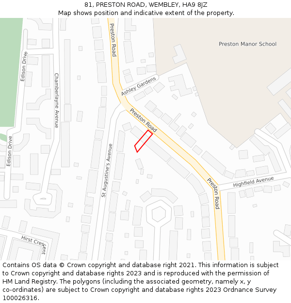 81, PRESTON ROAD, WEMBLEY, HA9 8JZ: Location map and indicative extent of plot