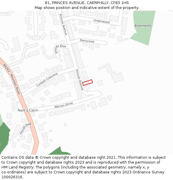 81, PRINCES AVENUE, CAERPHILLY, CF83 1HS: Location map and indicative extent of plot