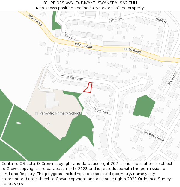 81, PRIORS WAY, DUNVANT, SWANSEA, SA2 7UH: Location map and indicative extent of plot