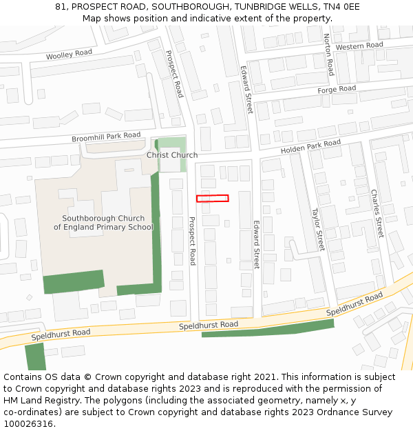 81, PROSPECT ROAD, SOUTHBOROUGH, TUNBRIDGE WELLS, TN4 0EE: Location map and indicative extent of plot