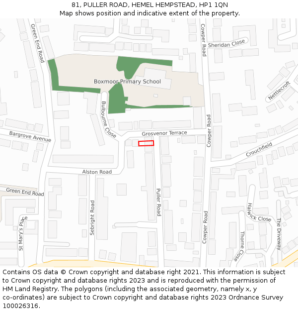 81, PULLER ROAD, HEMEL HEMPSTEAD, HP1 1QN: Location map and indicative extent of plot