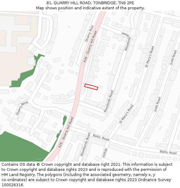 81, QUARRY HILL ROAD, TONBRIDGE, TN9 2PE: Location map and indicative extent of plot