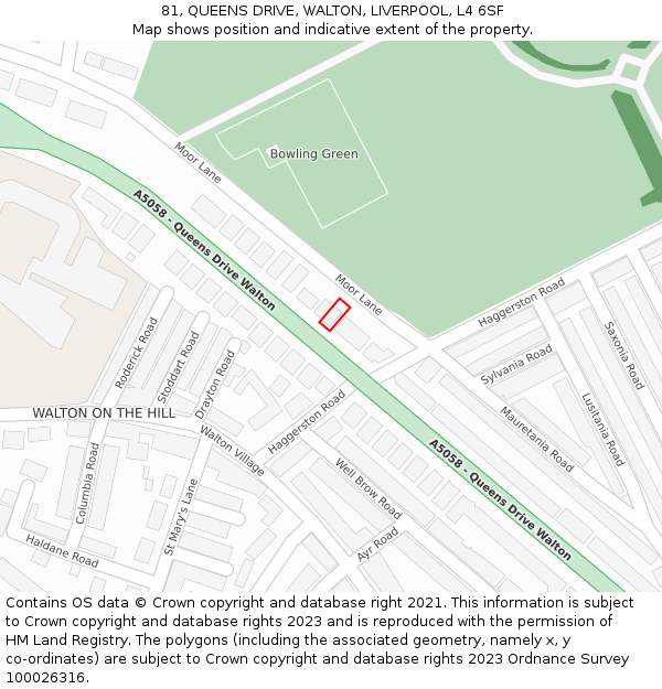 81, QUEENS DRIVE, WALTON, LIVERPOOL, L4 6SF: Location map and indicative extent of plot