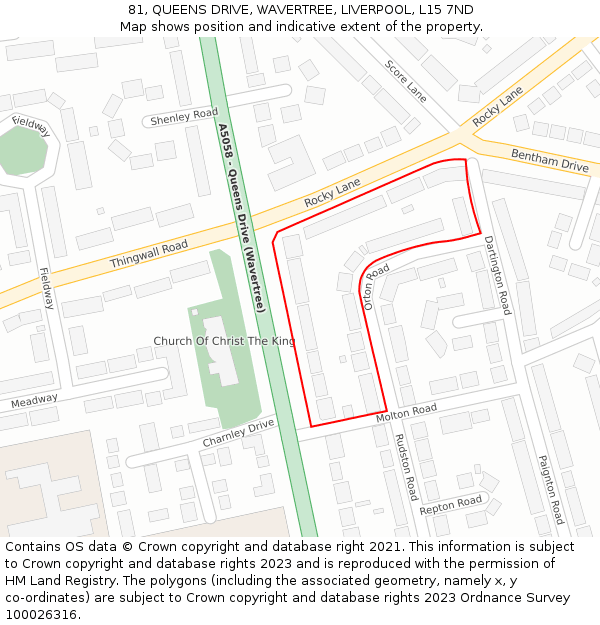 81, QUEENS DRIVE, WAVERTREE, LIVERPOOL, L15 7ND: Location map and indicative extent of plot