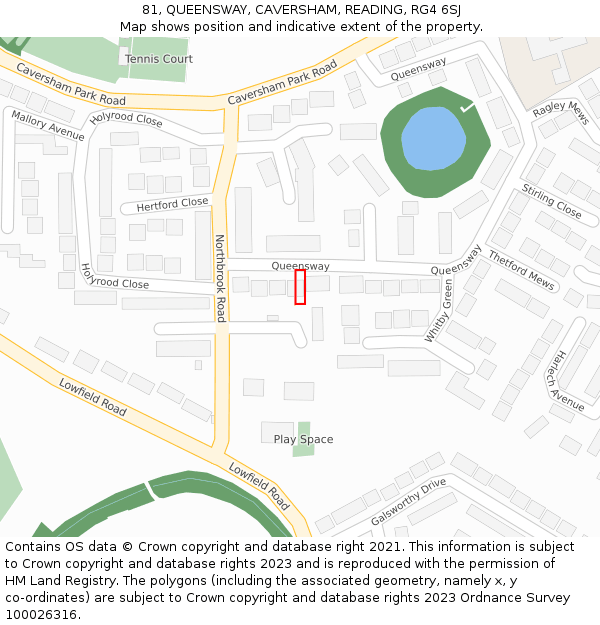 81, QUEENSWAY, CAVERSHAM, READING, RG4 6SJ: Location map and indicative extent of plot