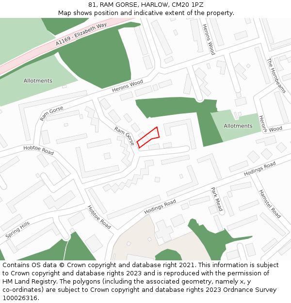 81, RAM GORSE, HARLOW, CM20 1PZ: Location map and indicative extent of plot