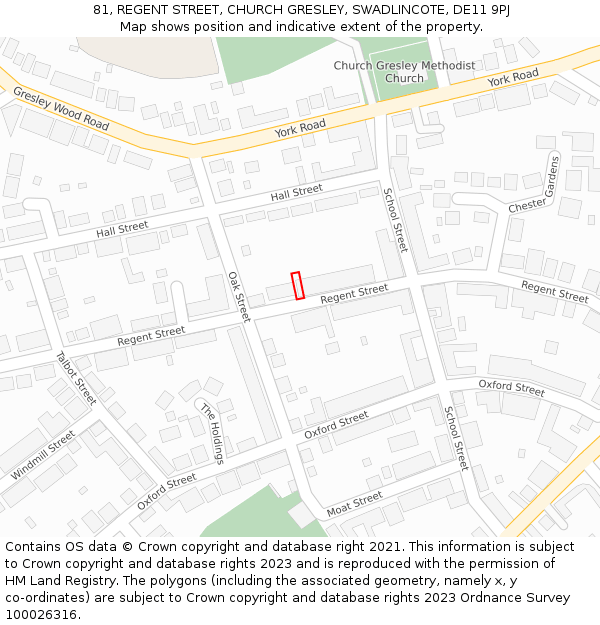 81, REGENT STREET, CHURCH GRESLEY, SWADLINCOTE, DE11 9PJ: Location map and indicative extent of plot