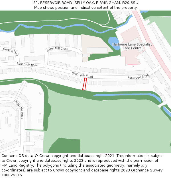 81, RESERVOIR ROAD, SELLY OAK, BIRMINGHAM, B29 6SU: Location map and indicative extent of plot