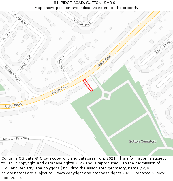 81, RIDGE ROAD, SUTTON, SM3 9LL: Location map and indicative extent of plot