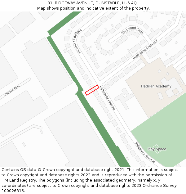 81, RIDGEWAY AVENUE, DUNSTABLE, LU5 4QL: Location map and indicative extent of plot