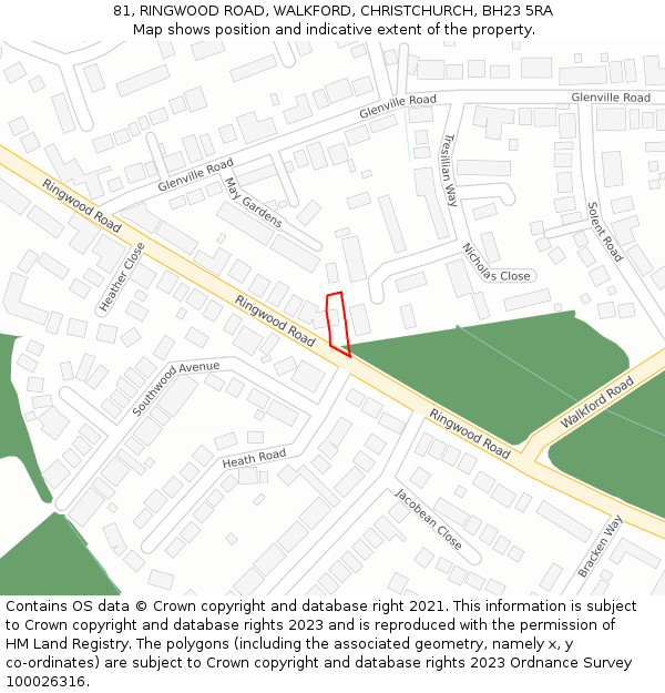 81, RINGWOOD ROAD, WALKFORD, CHRISTCHURCH, BH23 5RA: Location map and indicative extent of plot