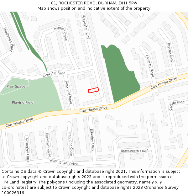 81, ROCHESTER ROAD, DURHAM, DH1 5PW: Location map and indicative extent of plot