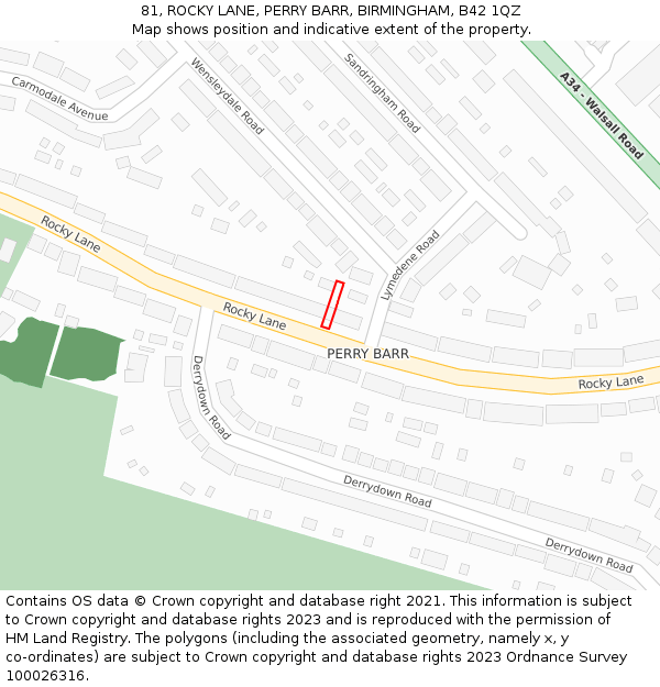 81, ROCKY LANE, PERRY BARR, BIRMINGHAM, B42 1QZ: Location map and indicative extent of plot