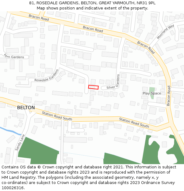 81, ROSEDALE GARDENS, BELTON, GREAT YARMOUTH, NR31 9PL: Location map and indicative extent of plot