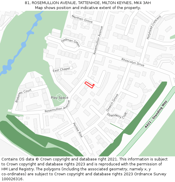 81, ROSEMULLION AVENUE, TATTENHOE, MILTON KEYNES, MK4 3AH: Location map and indicative extent of plot