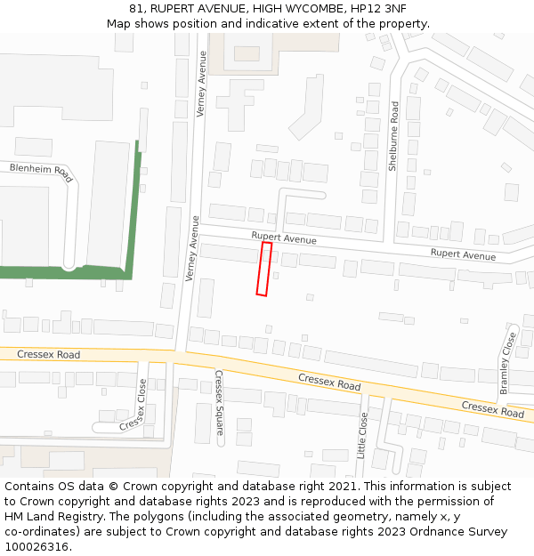 81, RUPERT AVENUE, HIGH WYCOMBE, HP12 3NF: Location map and indicative extent of plot