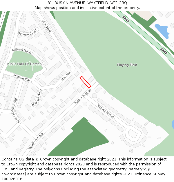 81, RUSKIN AVENUE, WAKEFIELD, WF1 2BQ: Location map and indicative extent of plot