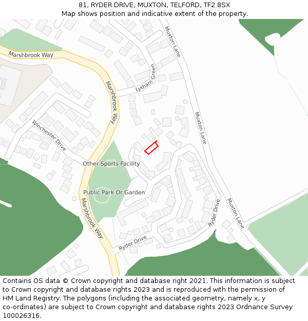 81, RYDER DRIVE, MUXTON, TELFORD, TF2 8SX: Location map and indicative extent of plot