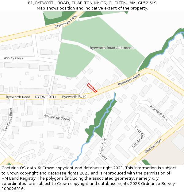 81, RYEWORTH ROAD, CHARLTON KINGS, CHELTENHAM, GL52 6LS: Location map and indicative extent of plot