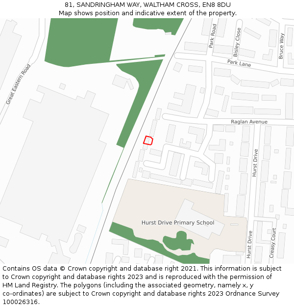 81, SANDRINGHAM WAY, WALTHAM CROSS, EN8 8DU: Location map and indicative extent of plot