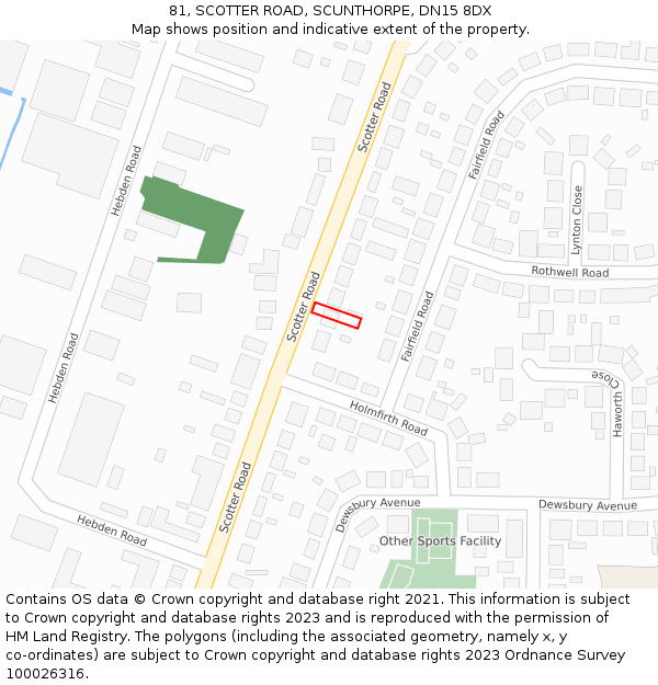 81, SCOTTER ROAD, SCUNTHORPE, DN15 8DX: Location map and indicative extent of plot