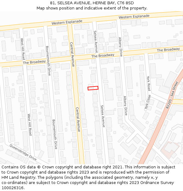 81, SELSEA AVENUE, HERNE BAY, CT6 8SD: Location map and indicative extent of plot