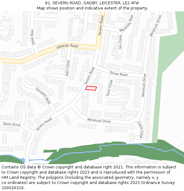 81, SEVERN ROAD, OADBY, LEICESTER, LE2 4FW: Location map and indicative extent of plot