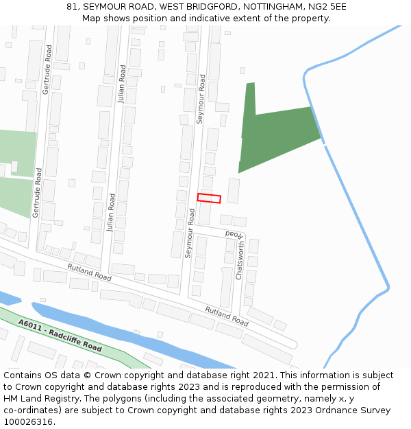 81, SEYMOUR ROAD, WEST BRIDGFORD, NOTTINGHAM, NG2 5EE: Location map and indicative extent of plot