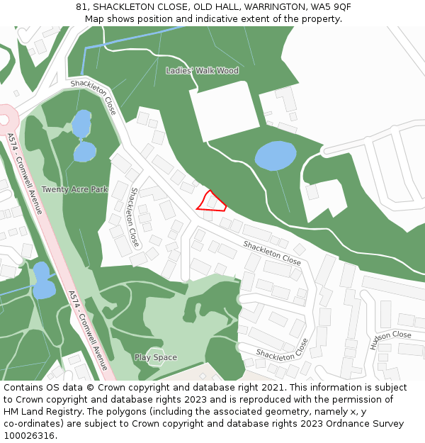 81, SHACKLETON CLOSE, OLD HALL, WARRINGTON, WA5 9QF: Location map and indicative extent of plot