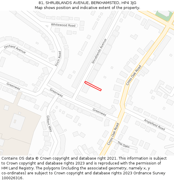 81, SHRUBLANDS AVENUE, BERKHAMSTED, HP4 3JG: Location map and indicative extent of plot