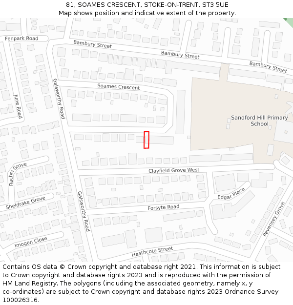 81, SOAMES CRESCENT, STOKE-ON-TRENT, ST3 5UE: Location map and indicative extent of plot