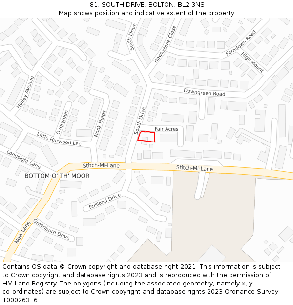 81, SOUTH DRIVE, BOLTON, BL2 3NS: Location map and indicative extent of plot