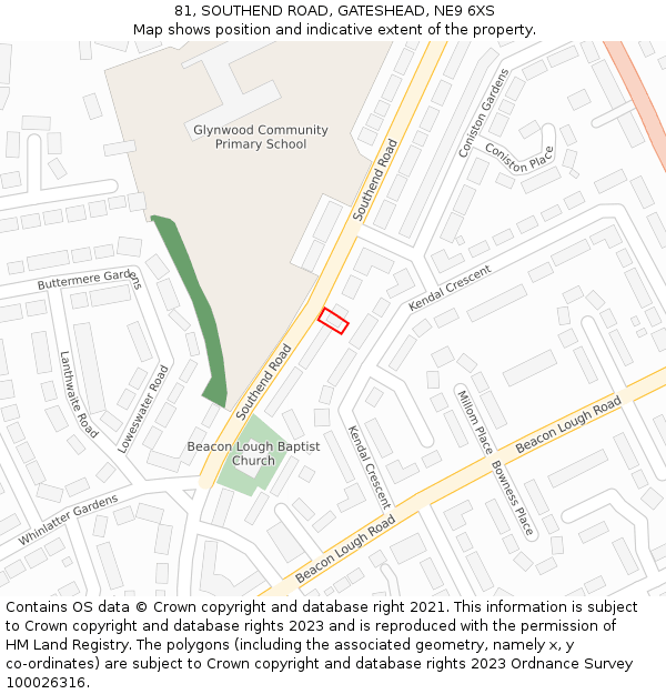 81, SOUTHEND ROAD, GATESHEAD, NE9 6XS: Location map and indicative extent of plot