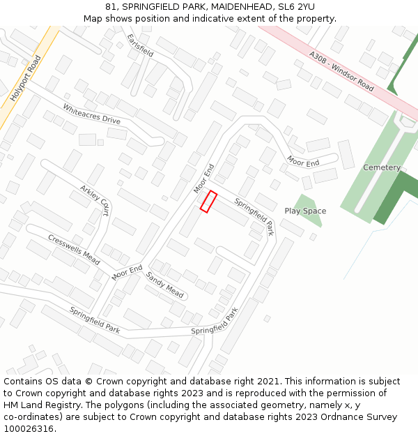 81, SPRINGFIELD PARK, MAIDENHEAD, SL6 2YU: Location map and indicative extent of plot