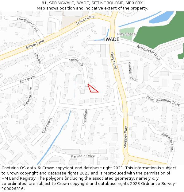 81, SPRINGVALE, IWADE, SITTINGBOURNE, ME9 8RX: Location map and indicative extent of plot