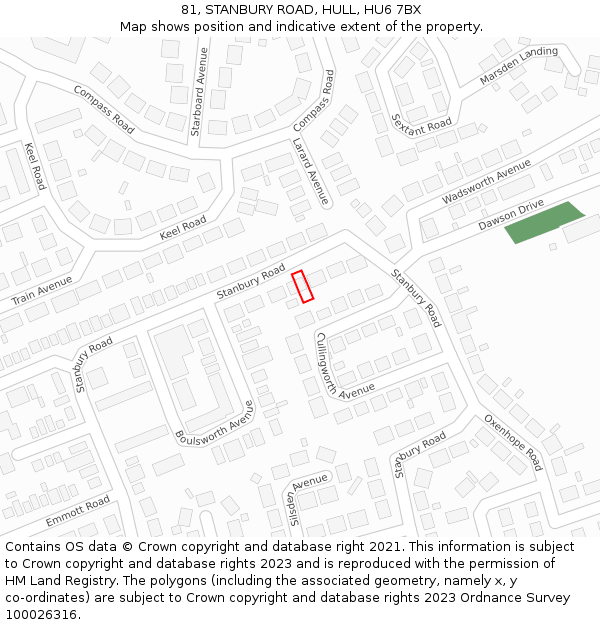 81, STANBURY ROAD, HULL, HU6 7BX: Location map and indicative extent of plot