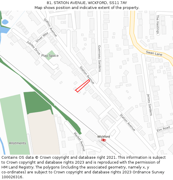 81, STATION AVENUE, WICKFORD, SS11 7AY: Location map and indicative extent of plot