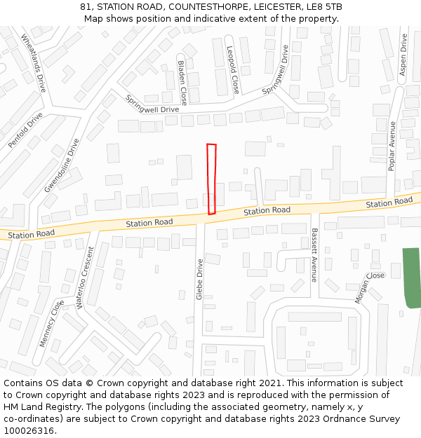 81, STATION ROAD, COUNTESTHORPE, LEICESTER, LE8 5TB: Location map and indicative extent of plot