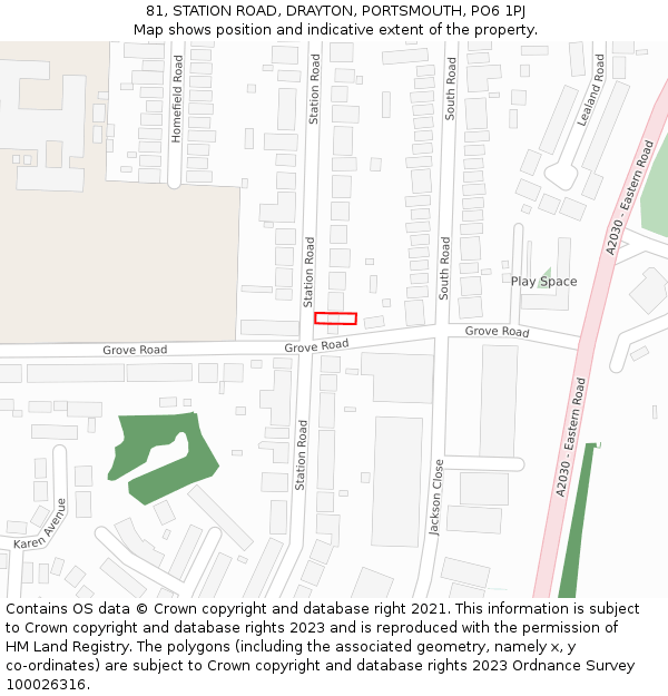 81, STATION ROAD, DRAYTON, PORTSMOUTH, PO6 1PJ: Location map and indicative extent of plot