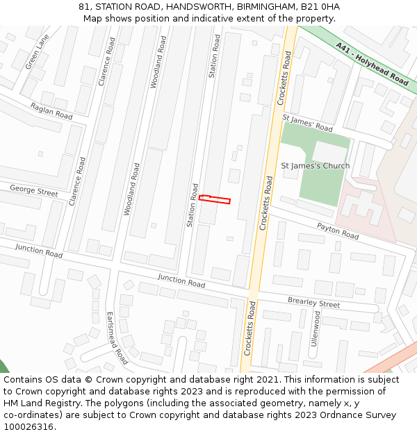 81, STATION ROAD, HANDSWORTH, BIRMINGHAM, B21 0HA: Location map and indicative extent of plot