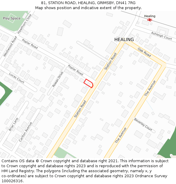 81, STATION ROAD, HEALING, GRIMSBY, DN41 7RG: Location map and indicative extent of plot