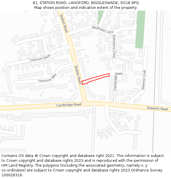 81, STATION ROAD, LANGFORD, BIGGLESWADE, SG18 9PQ: Location map and indicative extent of plot