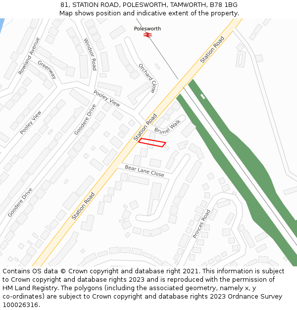 81, STATION ROAD, POLESWORTH, TAMWORTH, B78 1BG: Location map and indicative extent of plot