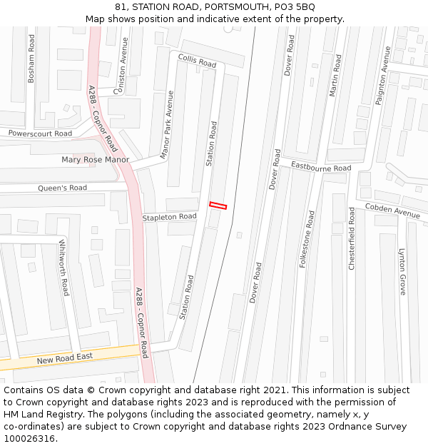 81, STATION ROAD, PORTSMOUTH, PO3 5BQ: Location map and indicative extent of plot