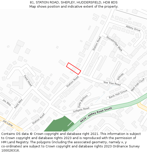 81, STATION ROAD, SHEPLEY, HUDDERSFIELD, HD8 8DS: Location map and indicative extent of plot