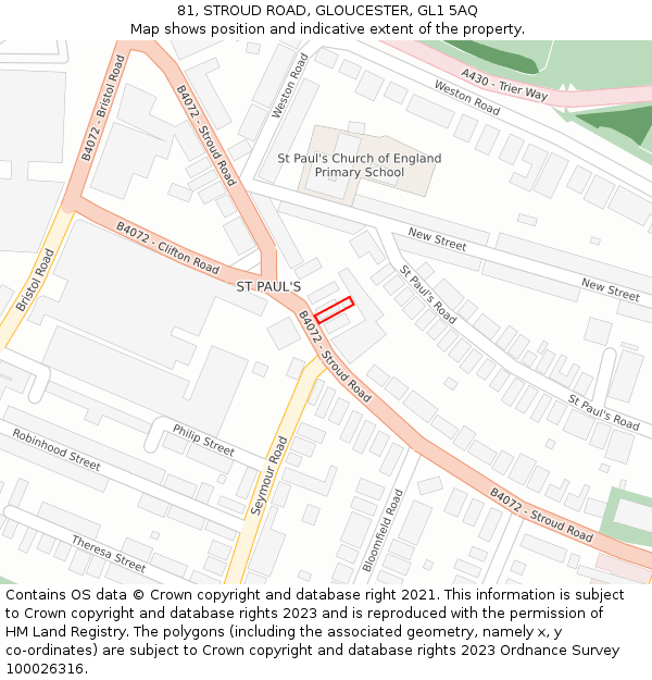 81, STROUD ROAD, GLOUCESTER, GL1 5AQ: Location map and indicative extent of plot