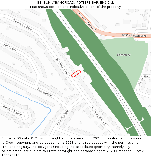 81, SUNNYBANK ROAD, POTTERS BAR, EN6 2NL: Location map and indicative extent of plot