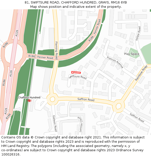 81, SWIFTSURE ROAD, CHAFFORD HUNDRED, GRAYS, RM16 6YB: Location map and indicative extent of plot