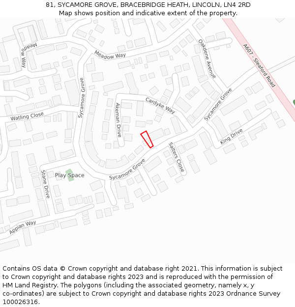 81, SYCAMORE GROVE, BRACEBRIDGE HEATH, LINCOLN, LN4 2RD: Location map and indicative extent of plot