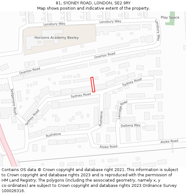 81, SYDNEY ROAD, LONDON, SE2 9RY: Location map and indicative extent of plot